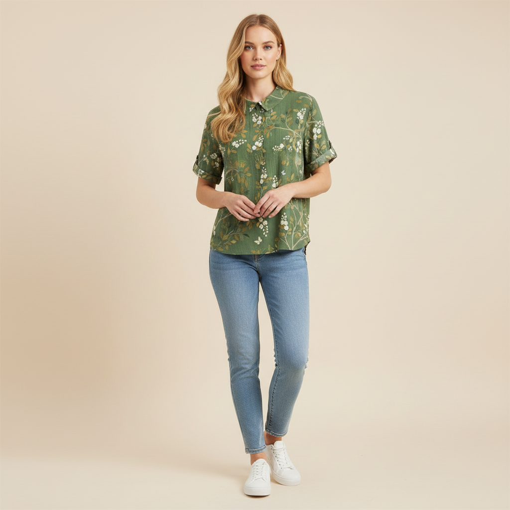 Damen Vintage Bluse mit Blumenmuster | Lässige Mode