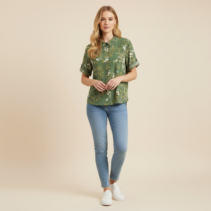 Damen Vintage Bluse mit Blumenmuster | Lässige Mode