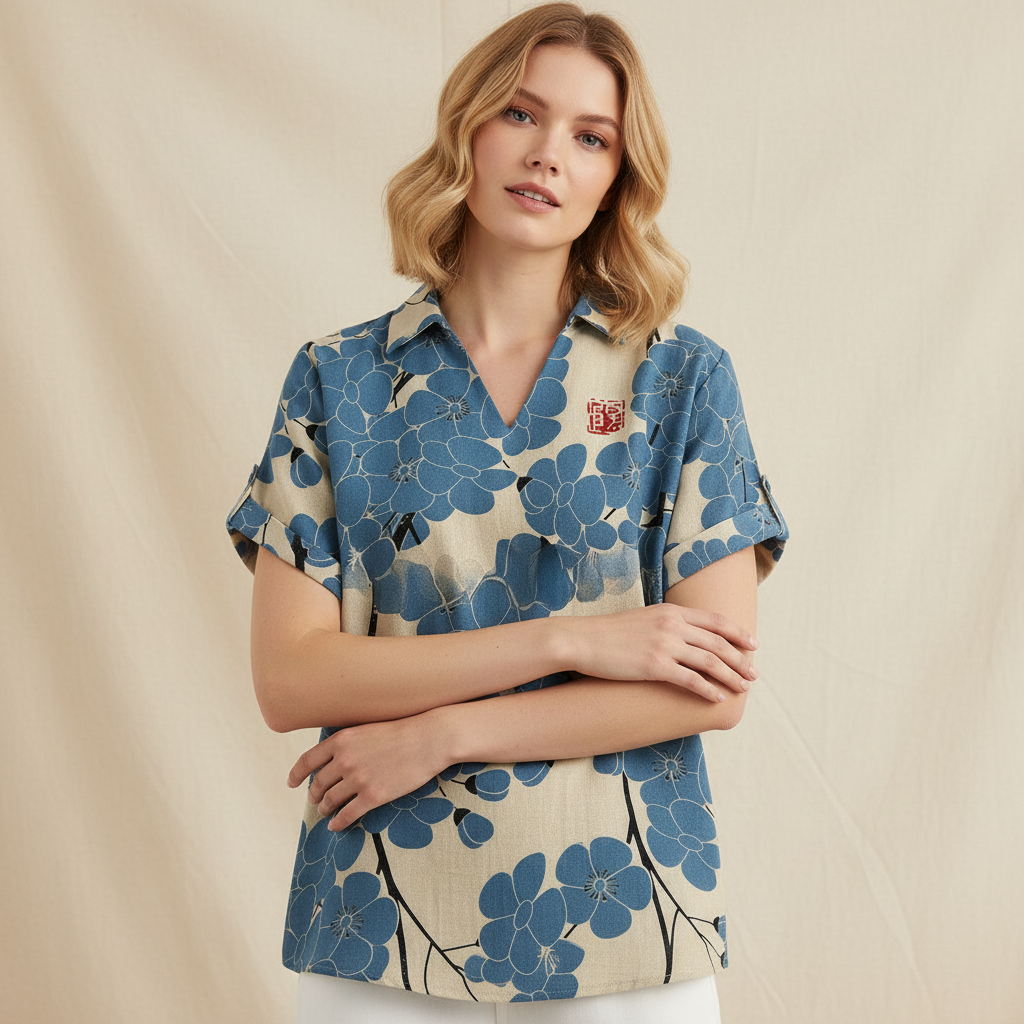 Damen Vintage Bluse mit Blumenmuster | Lässige Mode