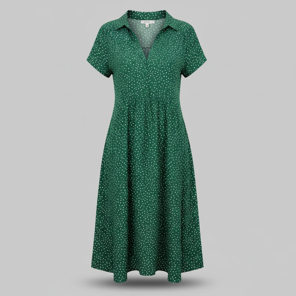 Kleid für Damen | Kurzärmliges Hemdblusenkleid Midi