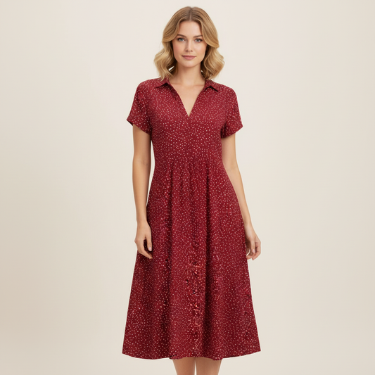 Kleid für Damen | Kurzärmliges Hemdblusenkleid Midi