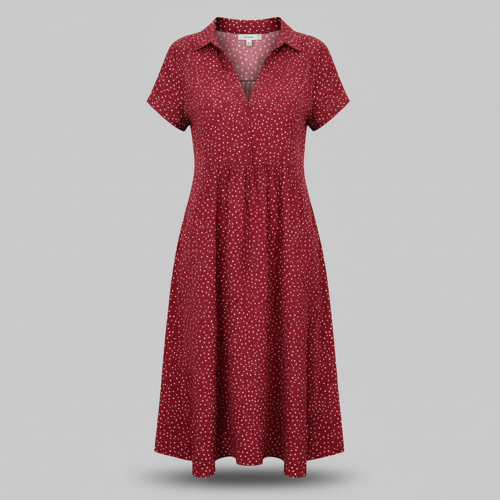 Kleid für Damen | Kurzärmliges Hemdblusenkleid Midi