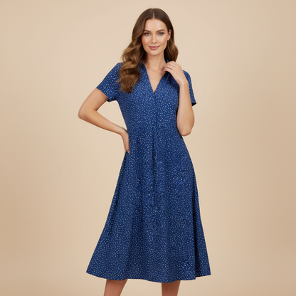 Kleid für Damen | Kurzärmliges Hemdblusenkleid Midi