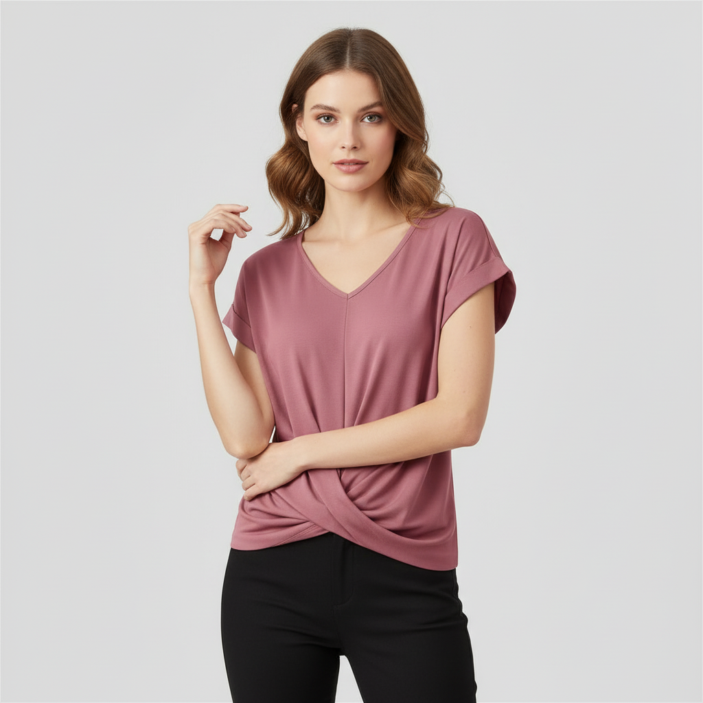 Damen Kurzarm Top mit V-Ausschnitt | Sommermode