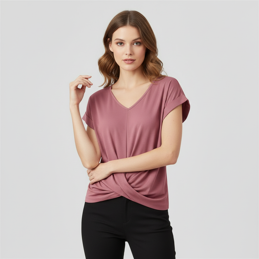 Damen Kurzarm Top mit V-Ausschnitt | Sommermode