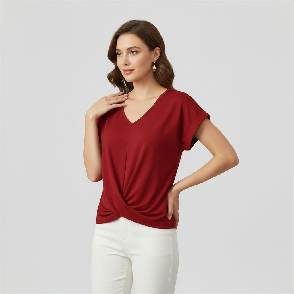 Damen Kurzarm Top mit V-Ausschnitt | Sommermode