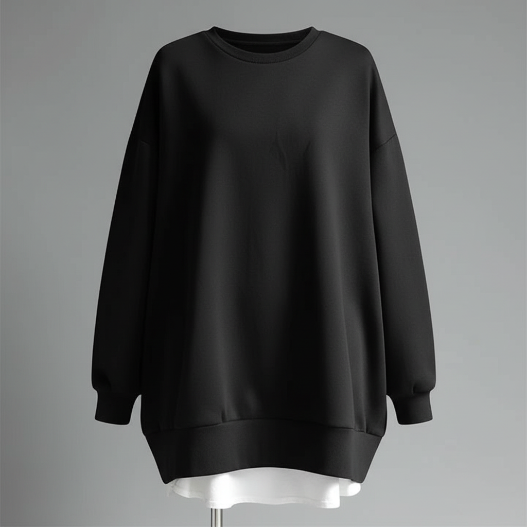 Oversized Rundhals Sweatshirt Damen | Langer Ärmel Baumwollmix