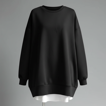 Oversized Rundhals Sweatshirt Damen | Langer Ärmel Baumwollmix