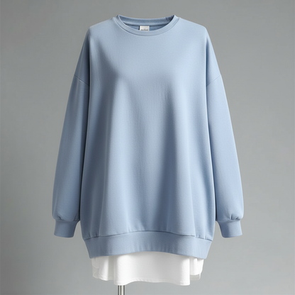 Oversized Rundhals Sweatshirt Damen | Langer Ärmel Baumwollmix