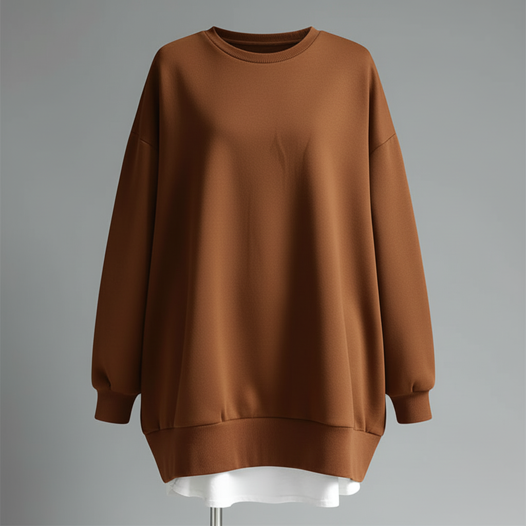 Oversized Rundhals Sweatshirt Damen | Langer Ärmel Baumwollmix