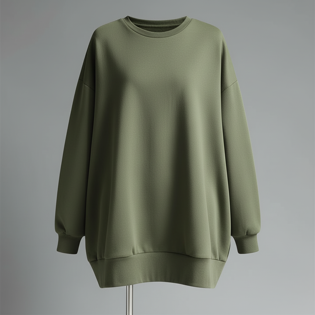 Oversized Rundhals Sweatshirt Damen | Langer Ärmel Baumwollmix