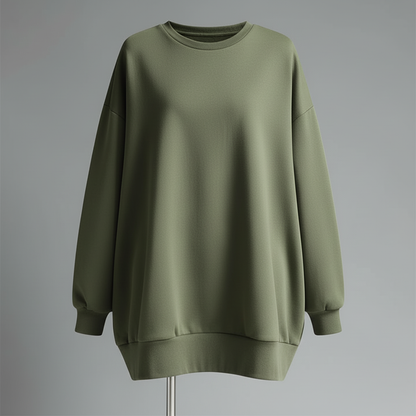 Oversized Rundhals Sweatshirt Damen | Langer Ärmel Baumwollmix