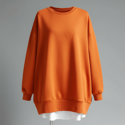 Oversized Rundhals Sweatshirt Damen | Langer Ärmel Baumwollmix